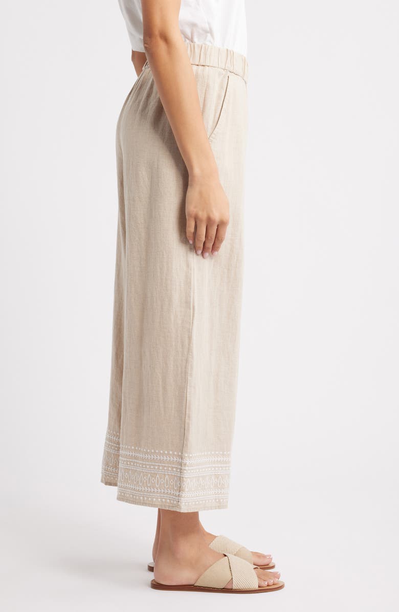 Tommy Bahama Two Palms Embroidered Wide Leg Linen Pants, Alternate, color, Natural Linen