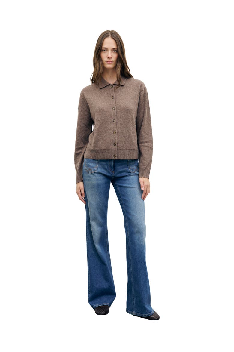 Collared Button-Front Knit Cardigan, Alternate, color, Brown