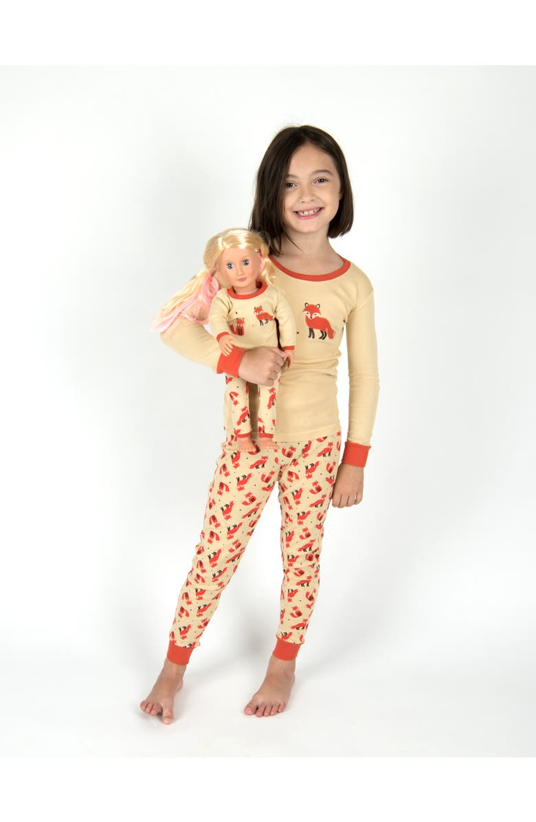 Leveret 2-pc. Cotton Short Sleeve Shirt & Shorts Animal Print Pajama Set with Matching Doll Accessory, Alternate, color, Fox Orange