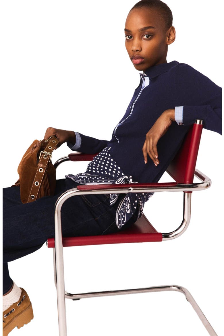 Polo cardigan with removable trims, Alternate, color, Navy
