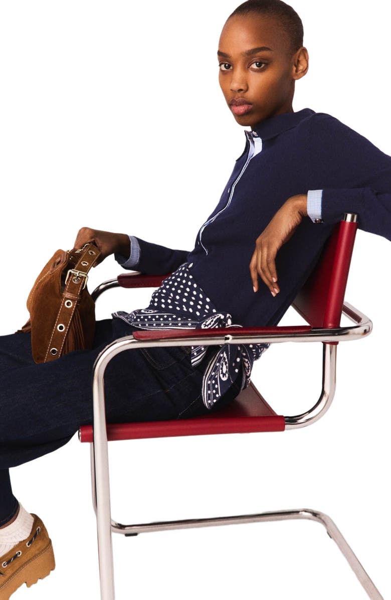 maje Polo cardigan with removable trims, Alternate, color, Navy