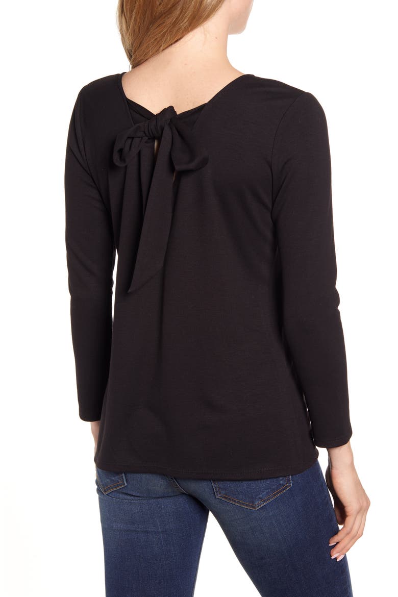 Gibson Baby Ponte Bow Back Long Sleeve Top, Alternate, color, BLACK