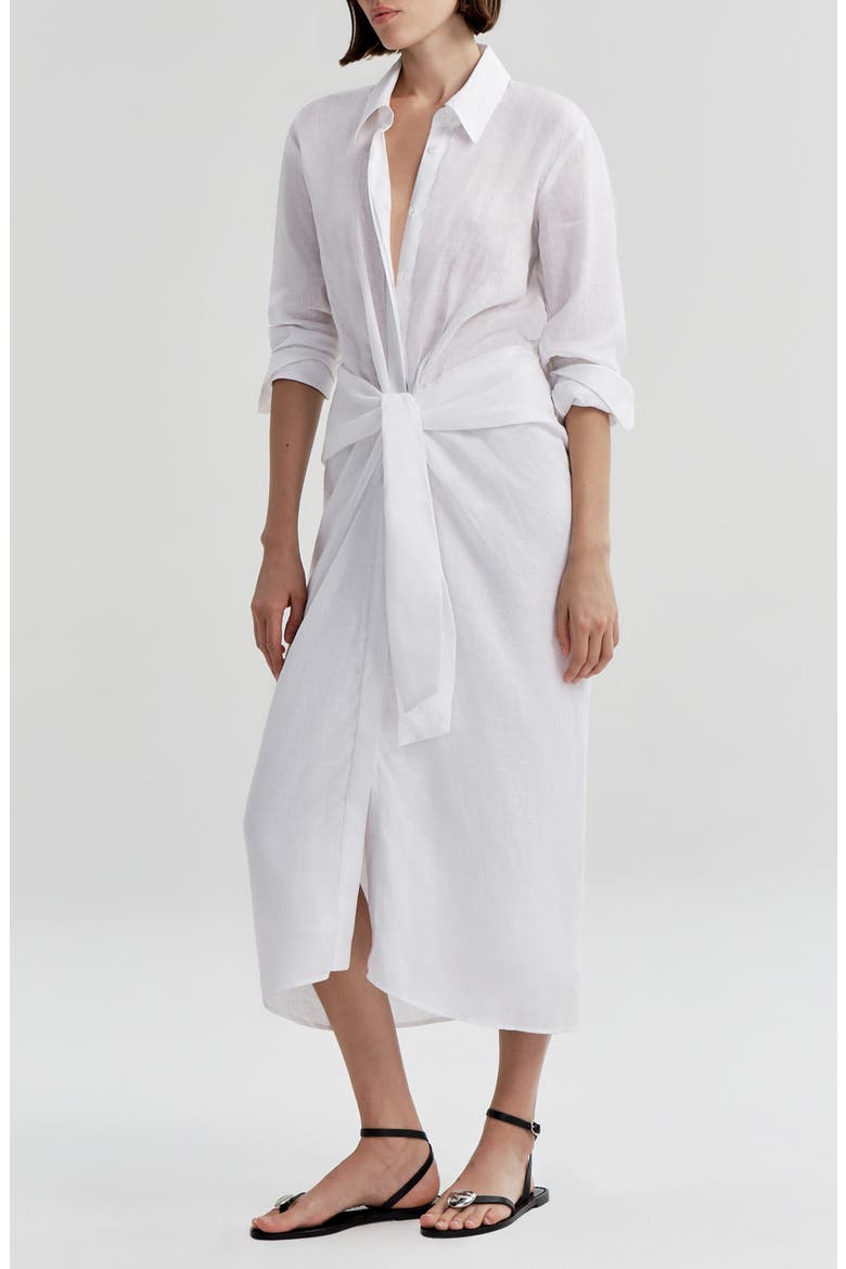 Mila Tie Waist Long Sleeve Maxi Shirtdress, Main, color, WHITE