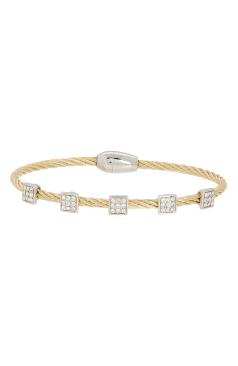 Two-Tone Wire CZ Station Bracelet