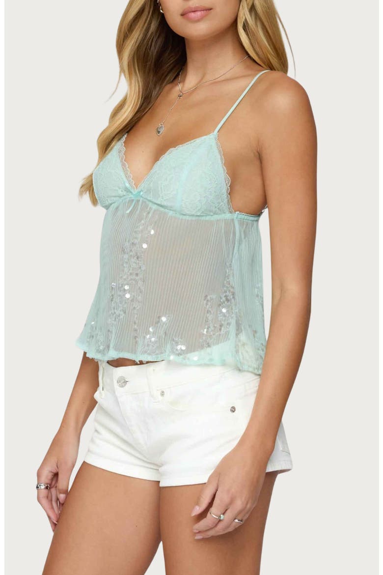 Sheer Sequin Mesh Babydoll Camisole, Alternate, color, TURQUOISE