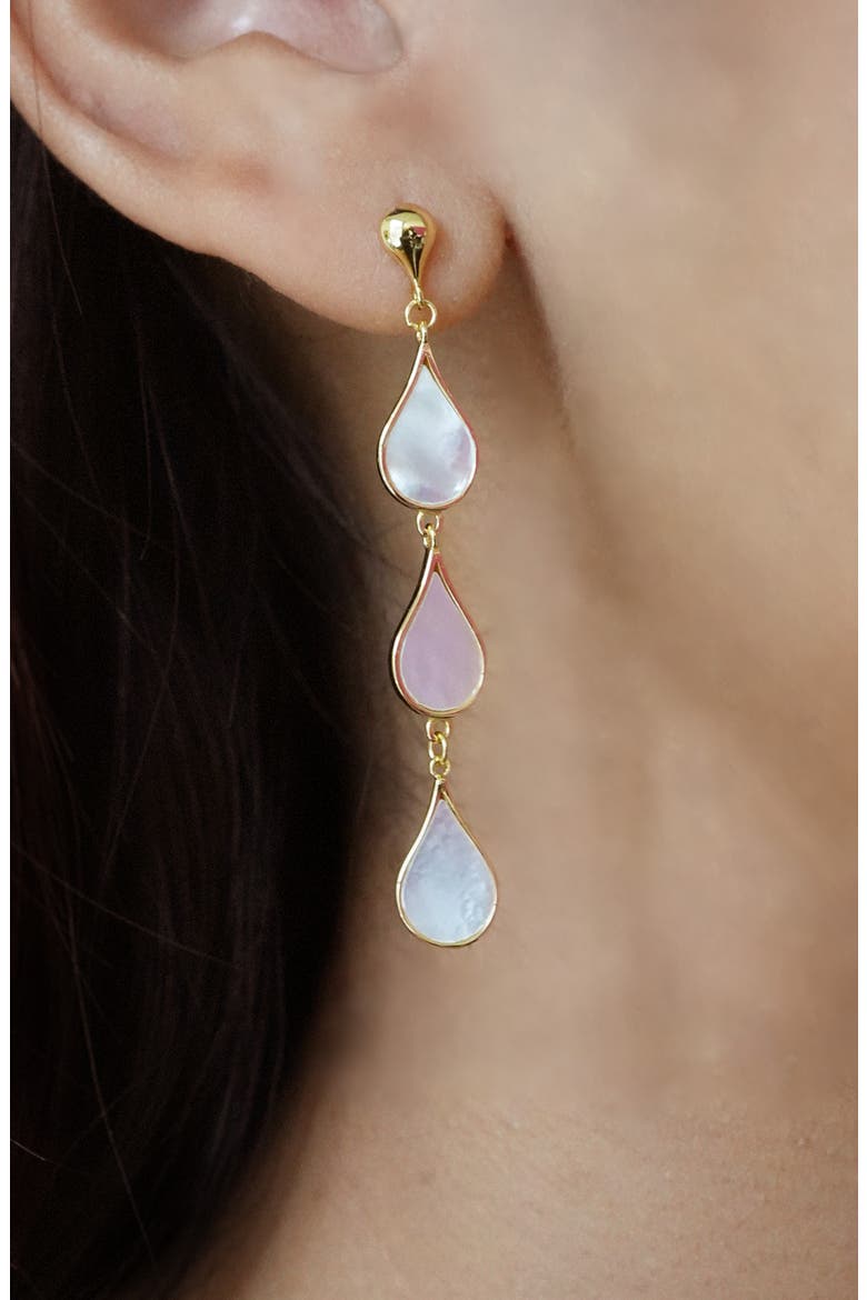 Triple Mother-of-Pearl Teardrop Earrings, Alternate, color, GOLD