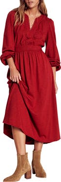Boden Maddie Picot Trim Long Sleeve Cotton Blend Midi Dress