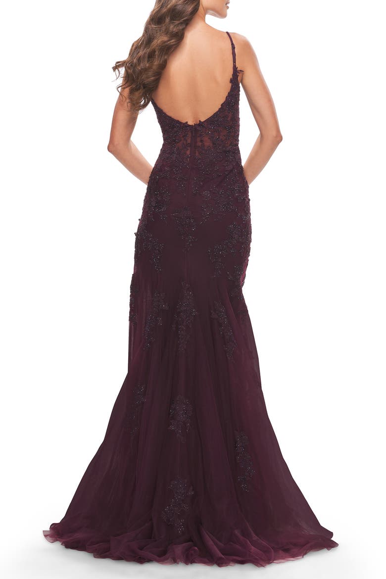 Lace Dress with High Side Slit and V Neckline, Alternate, color, Dark Berry