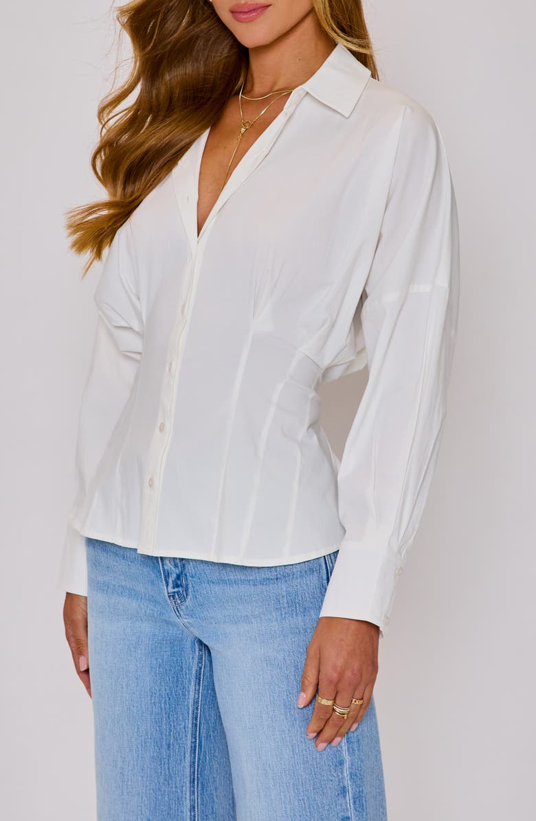 VICI Collection Presley Cotton O-Ring Accent Belted Button-Up Shirt, Alternate, color, White