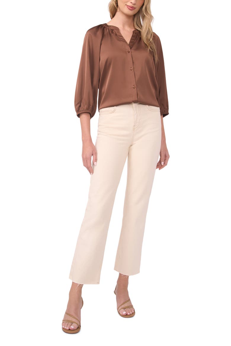 Raglan Sleeve Satin Top, Alternate, color, COCOA