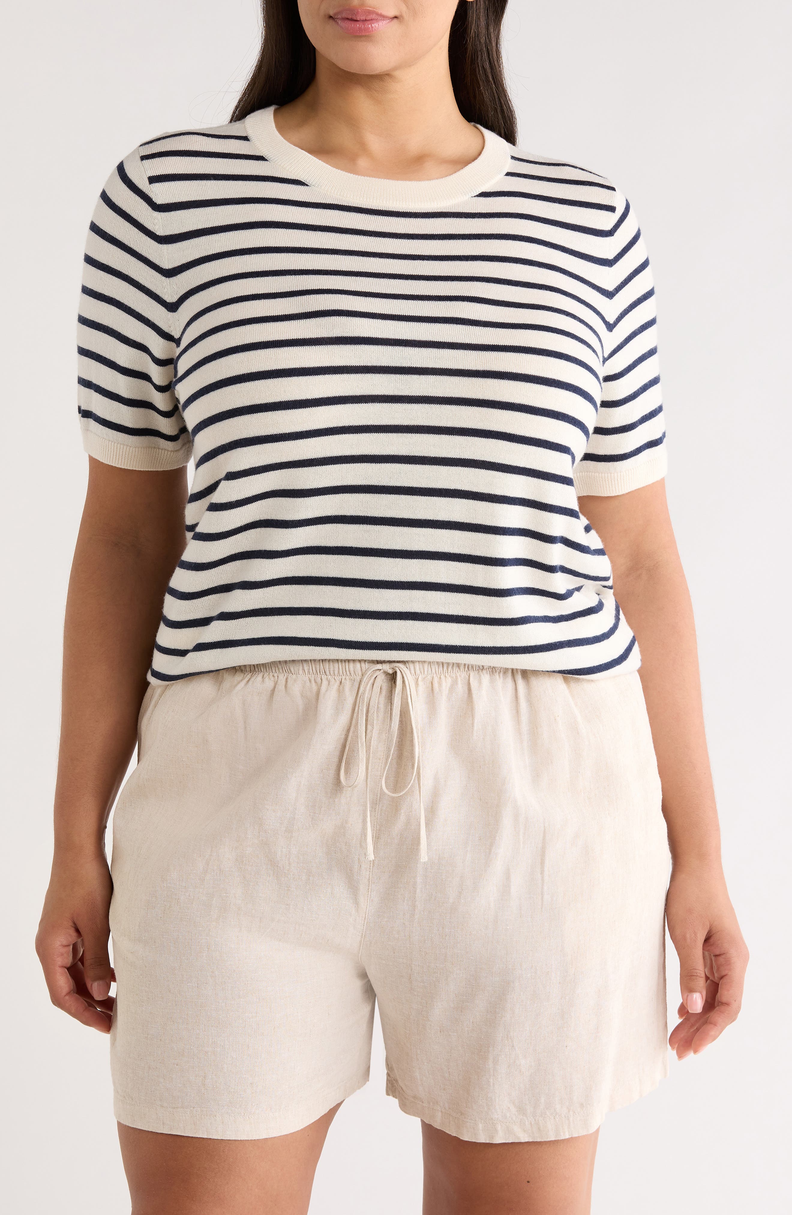 Short Sleeve Merino Wool Blend Sweater - image 3