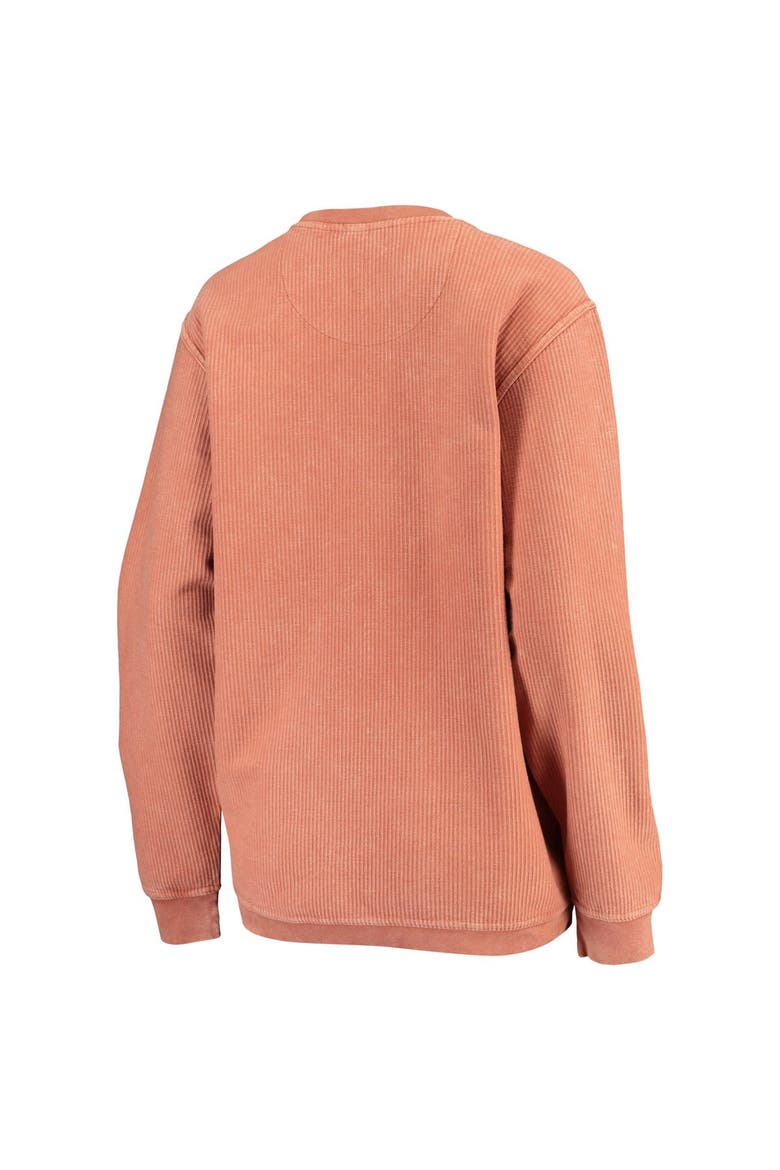 Women's Pressbox Texas Orange Texas Longhorns Comfy Cord Vintage Wash Basic Arch Pullover Sweatshirt, Alternate, color, Burnt Orange
