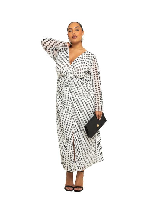 Fashion-szn Curve Long Sleeve V-neck Polka Dot Midi Dress