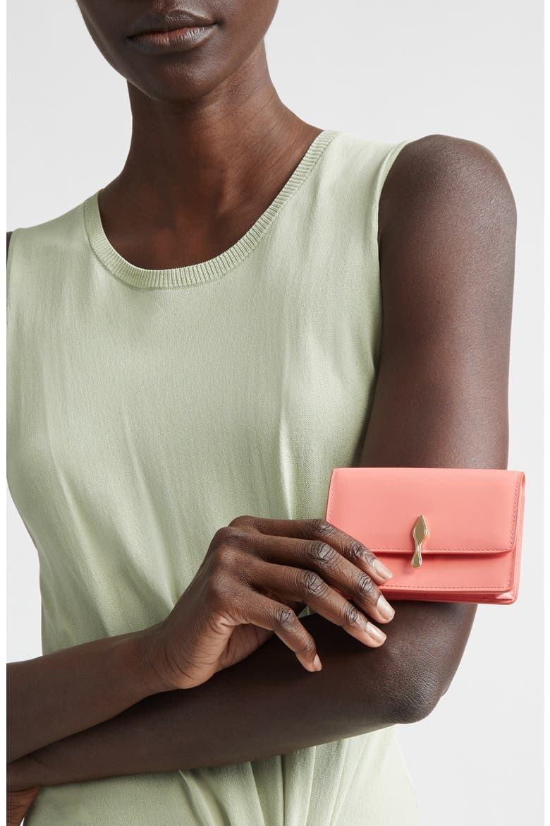 Bettina Leather Business Card Holder, Alternate, color, GRAPEFRUIT/ GOLD