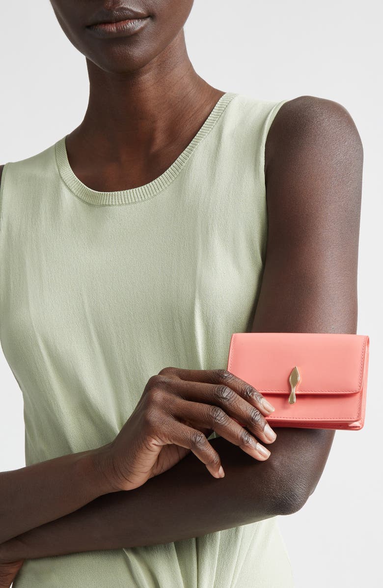 Christian Louboutin Bettina Leather Business Card Holder, Alternate, color, Grapefruit/ Gold