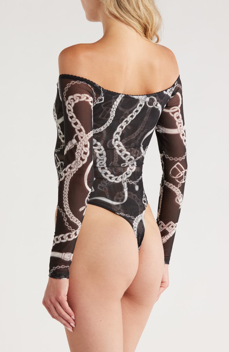 L'AGENCE Peonie Chain Off the Shoulder Mesh Bodysuit, Alternate, color,