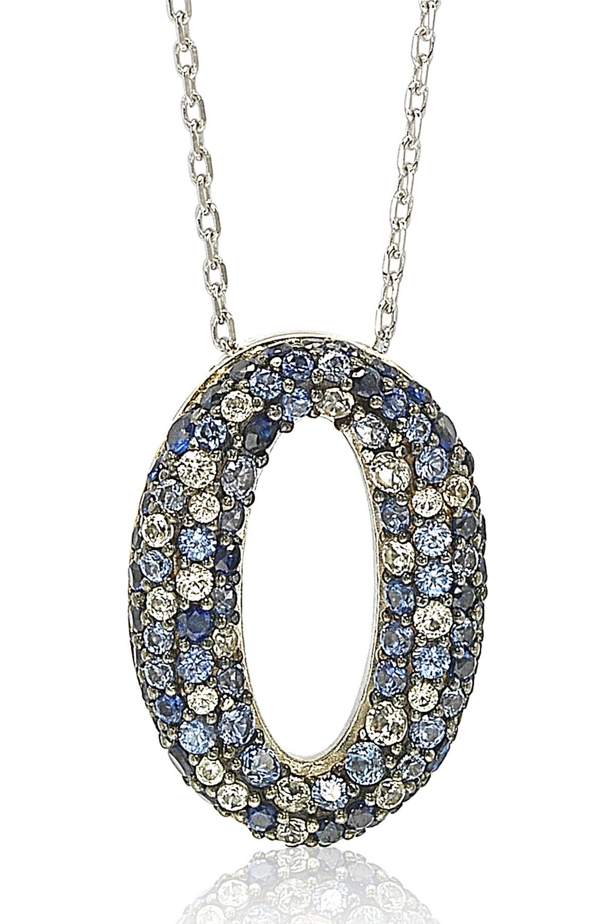 SUZY LEVIAN Sterling Silver Sapphire Diamond Accent Oval Pendant Necklace - 0.02 ctw