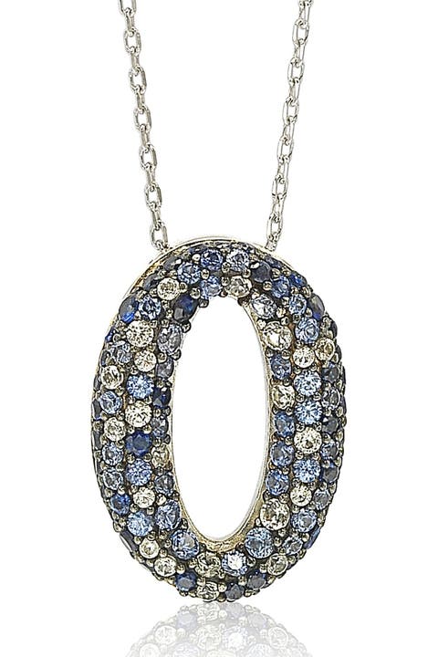 Sterling Silver Sapphire Diamond Accent Oval Pendant Necklace - 0.02 ctw
