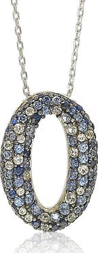 SUZY LEVIAN Sterling Silver Sapphire Diamond Accent Oval Pendant Necklace - 0.02 ctw