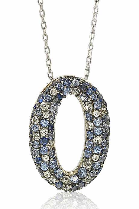 SUZY LEVIAN Sterling Silver Sapphire Diamond Accent Oval Pendant Necklace - 0.02 ctw