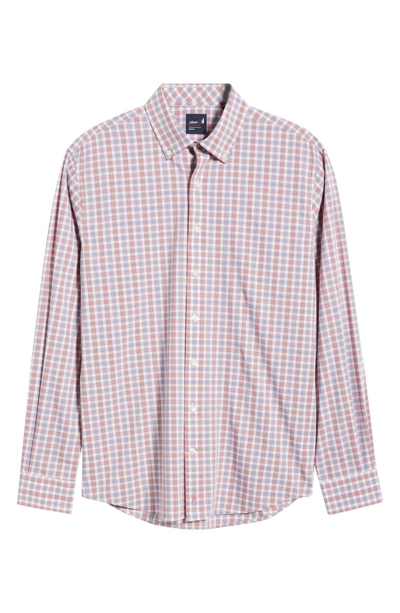 johnnie-O Brantley Plaid Performance Button-Down Shirt, Alternate, color, Malibu Red
