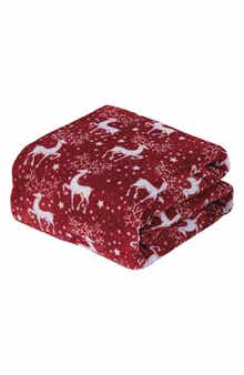 Luxury Home Red Reindeer Plush Fleece Throw Blanket