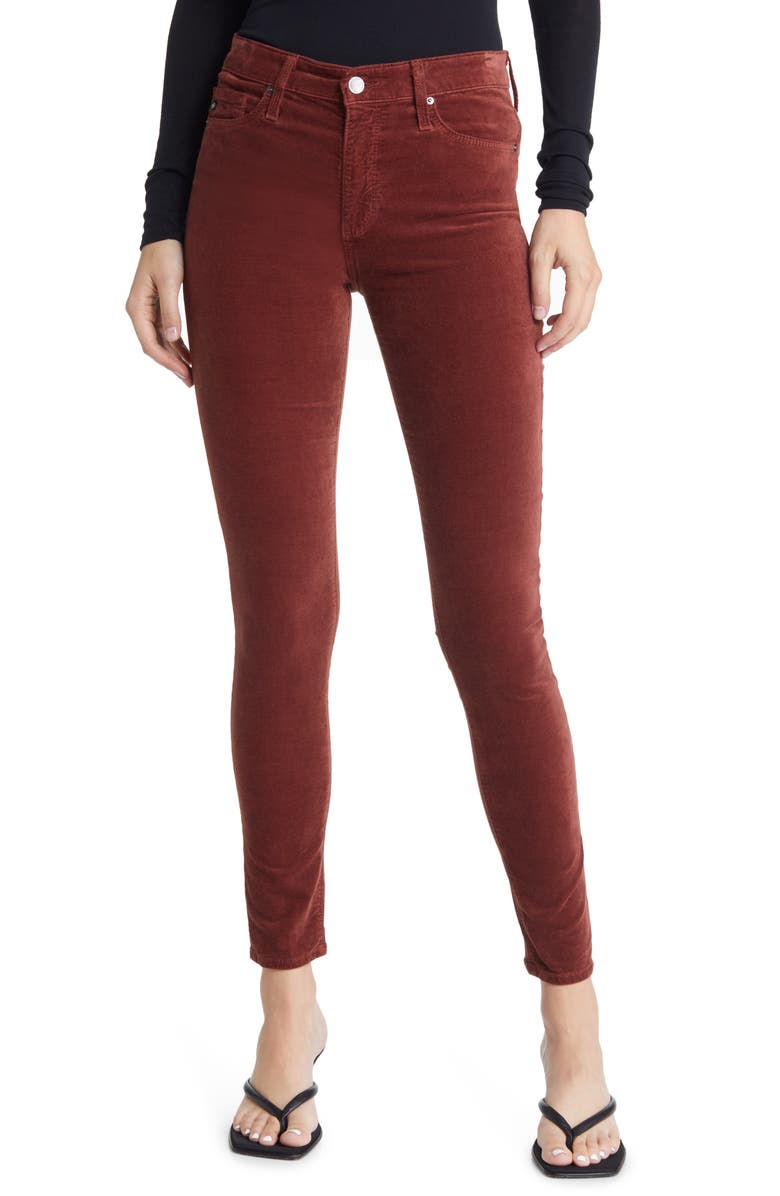 AG The Farrah High Waist Velvet Jeans, Main, color, Dark Sangria