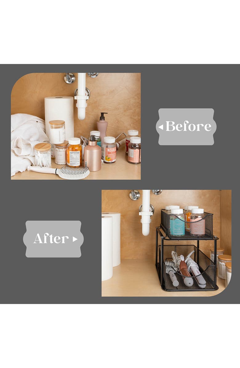 SORBUS 2-Tier Metal Sliding Bin Organizer, Alternate, color, Black