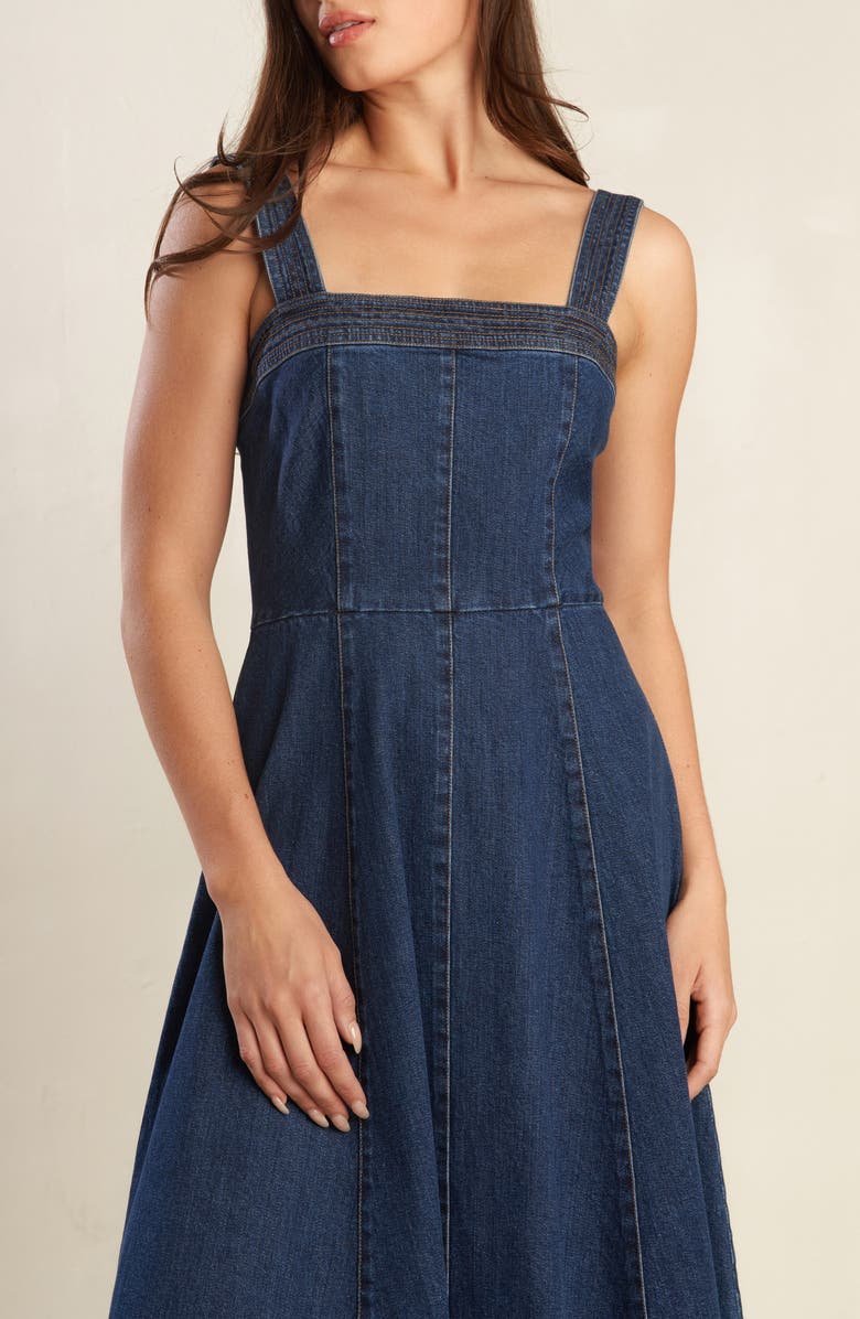 FREEMARKET Sleeveless Washed Denim Fit & Flare Midi Dress, Alternate, color, Denim