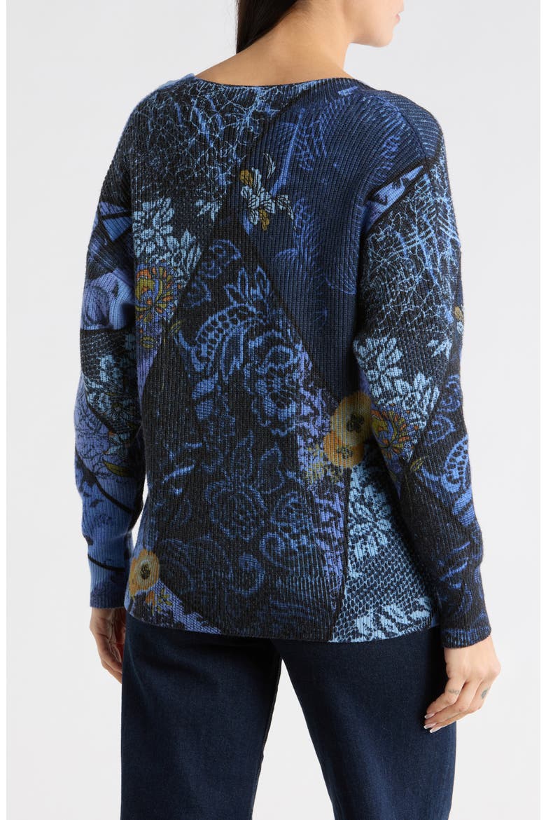 Floral Ribbed Pullover Sweater, Alternate, color, BLUE