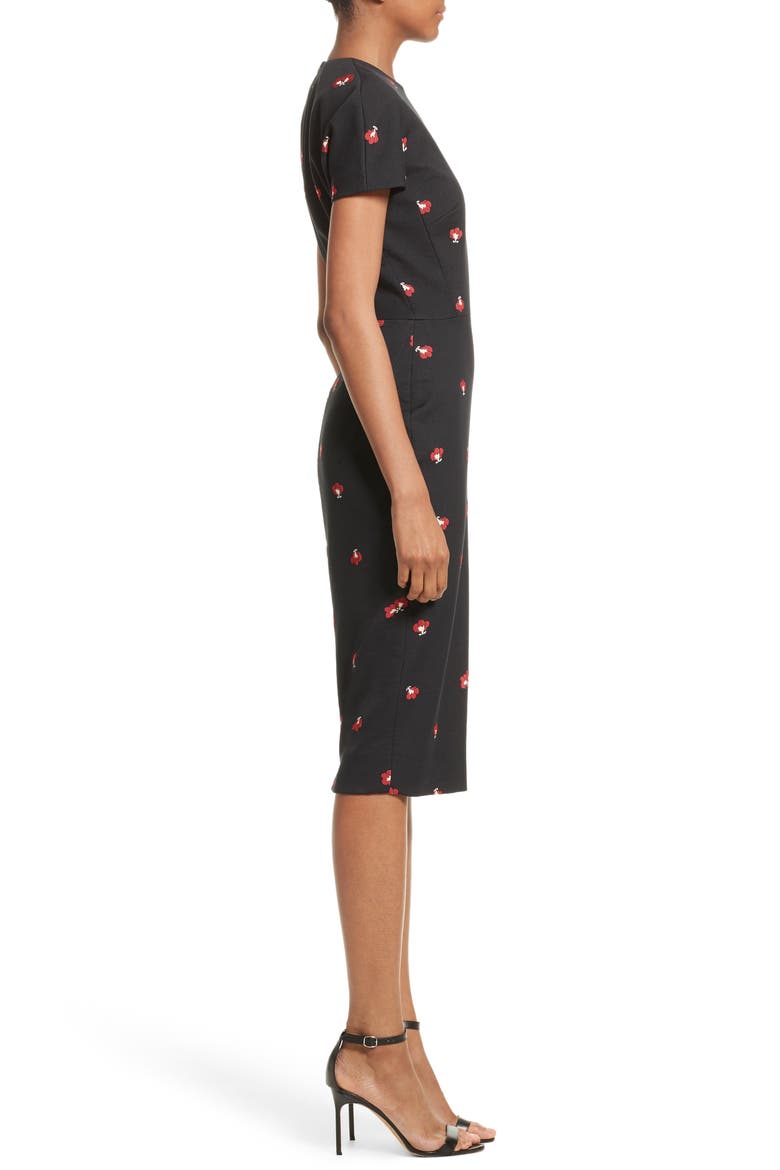 Flower Print Pencil Dress, Alternate, color, BLACK/ RED
