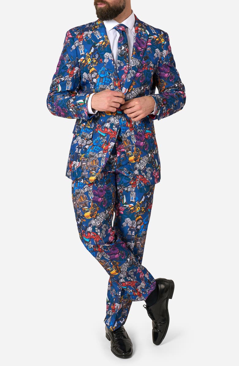 OppoSuits x Transformers Slim Fit Two-Piece Suit & Tie Set, Main, color, Blue Multi