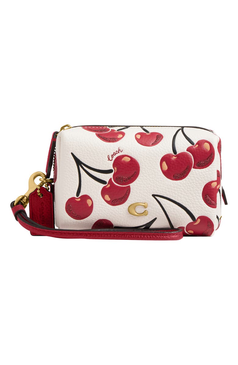COACH Cherry Print Leather Boxed Cosmetic Pouch, Main, color, Multi White