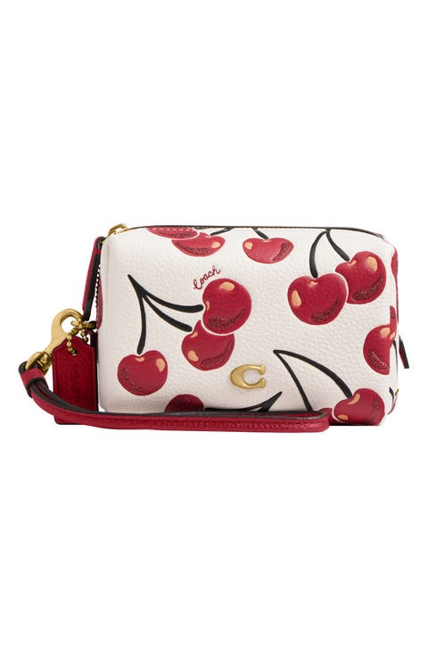 Cherry Print Leather Boxed Cosmetic Pouch
