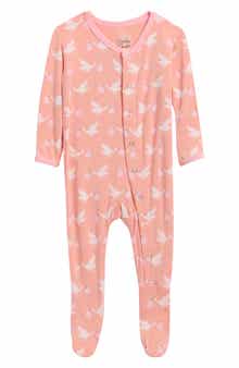 Stork Print Snap Fitted Fleece Footie