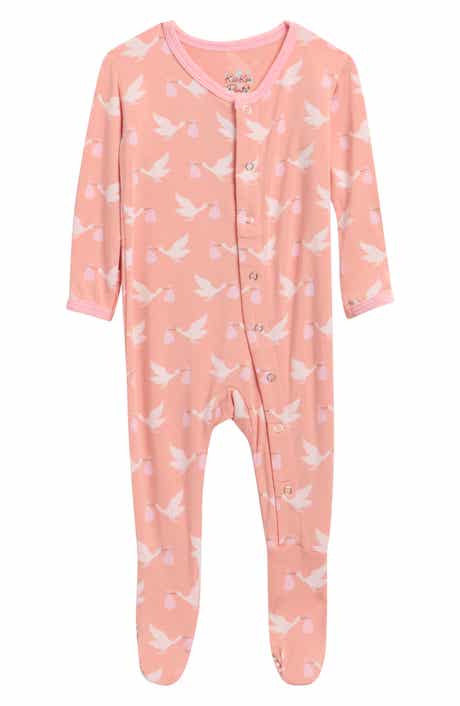 Stork Print Snap Fitted Fleece Footie