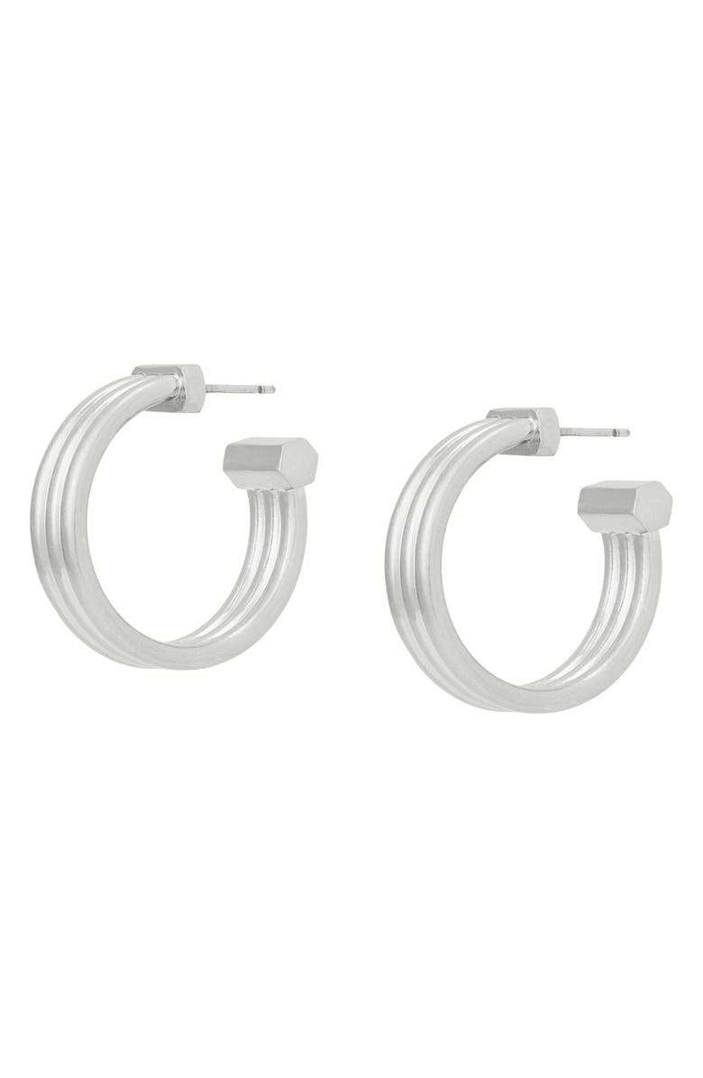 AllSaints Tube Hoop Earrings, Alternate, color, Warm Silver