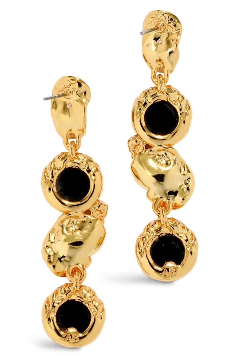 Brut Black Onyx Coin Linear Drop Earrings, Alternate, color, BLACK/ GOLD