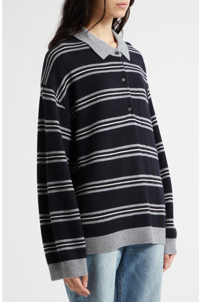 Galvez Stripe Cashmere Polo Sweater, Alternate, color, DARK NAVY/ GREY STRIPE