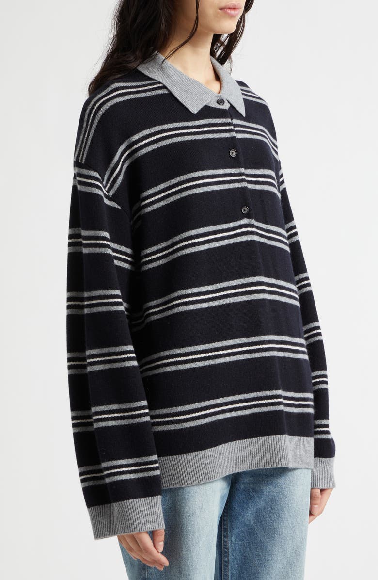 Nili Lotan Galvez Stripe Cashmere Polo Sweater, Alternate, color, Dark Navy/ Grey Stripe