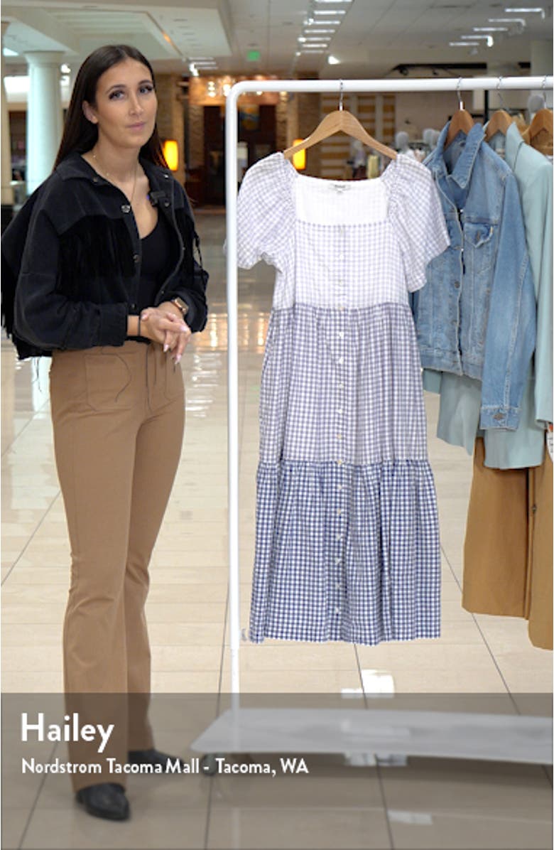 Patchwork Gingham Button Front Tiered Midi Dress, sales video thumbnail