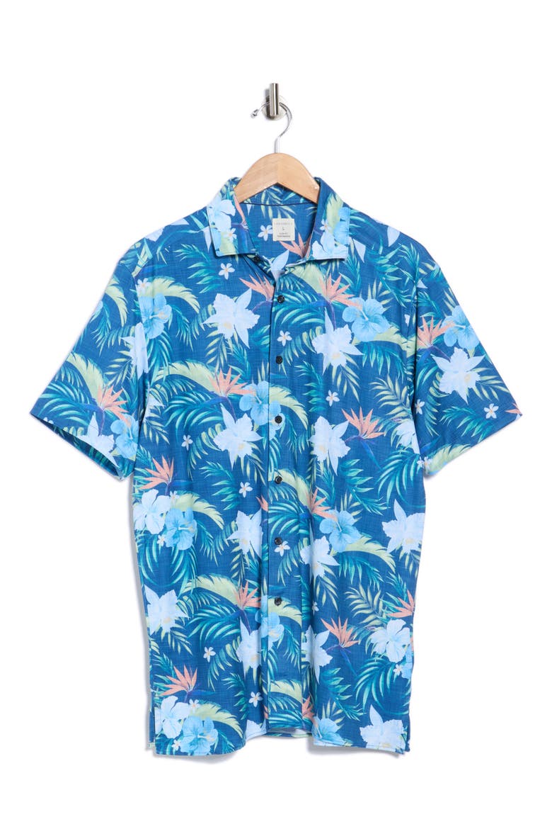 Slim Fit Performance Short Sleeve Button-Up Shirt, Alternate, color, NAVY