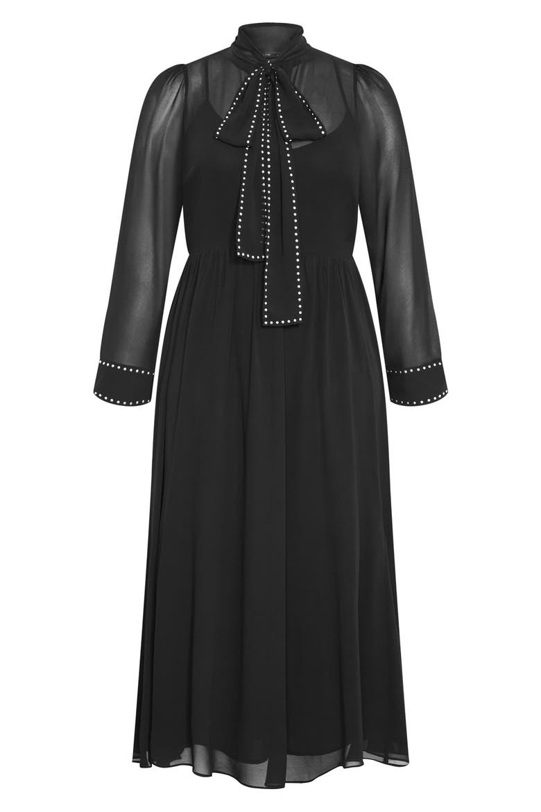 Kara Long Sleeve A-Line Dress, Alternate, color, BLACK