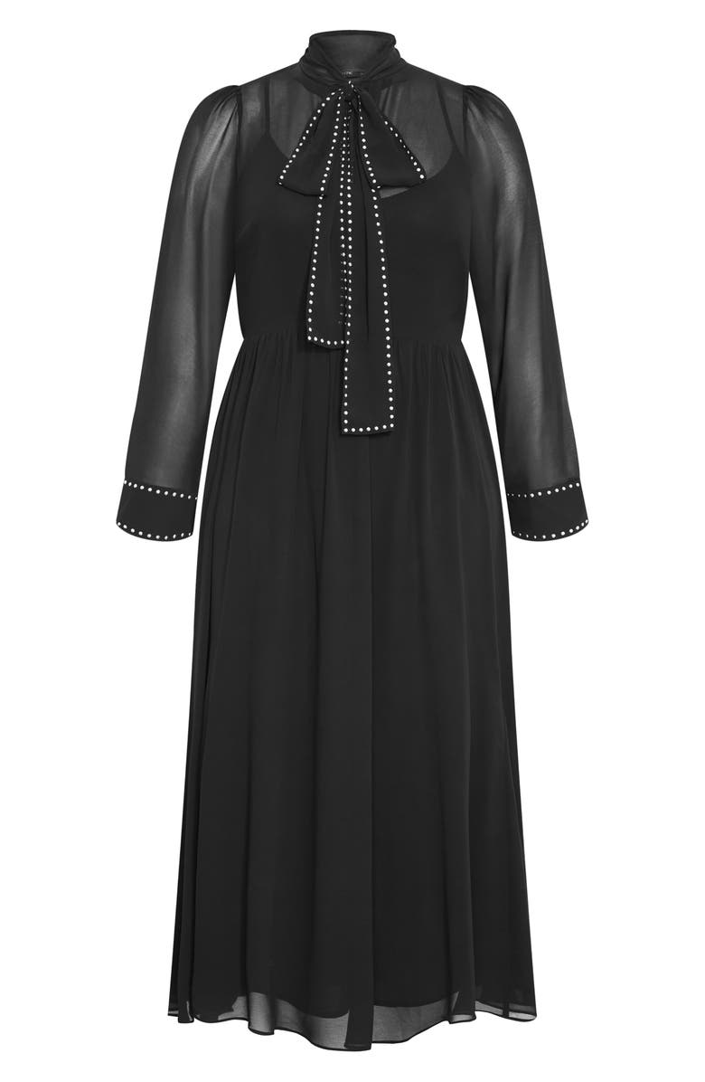 City Chic Kara Long Sleeve A-Line Dress, Alternate, color, Black