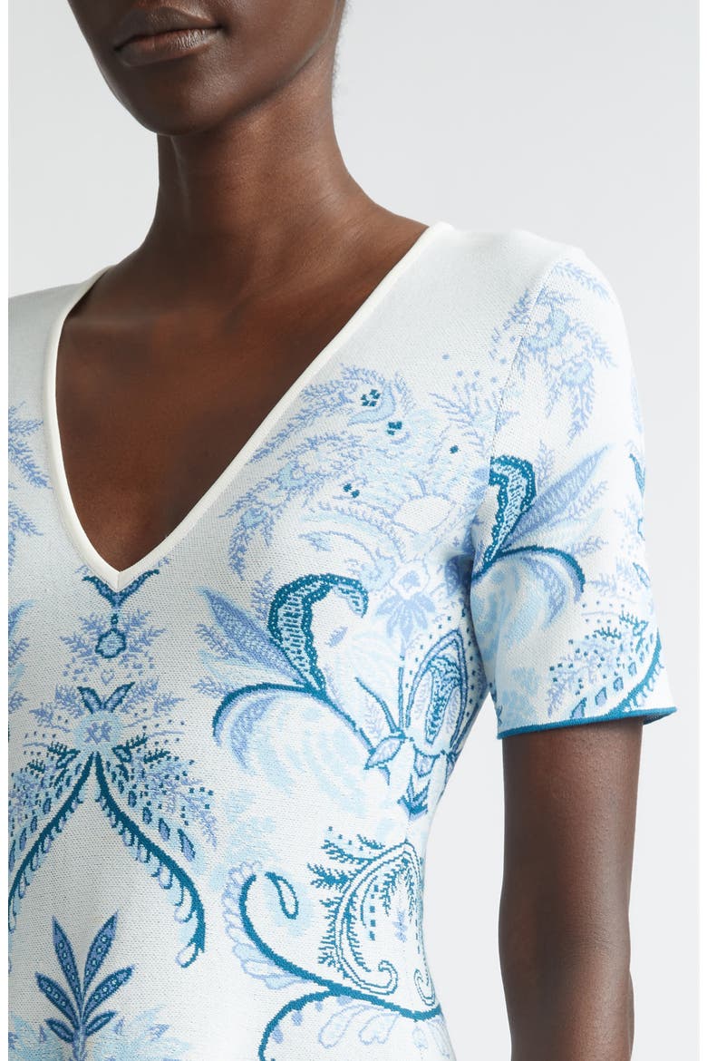 Paisley Double Knit Jacquard Sweater Dress, Alternate, color, SUGAR PAPER BLUE