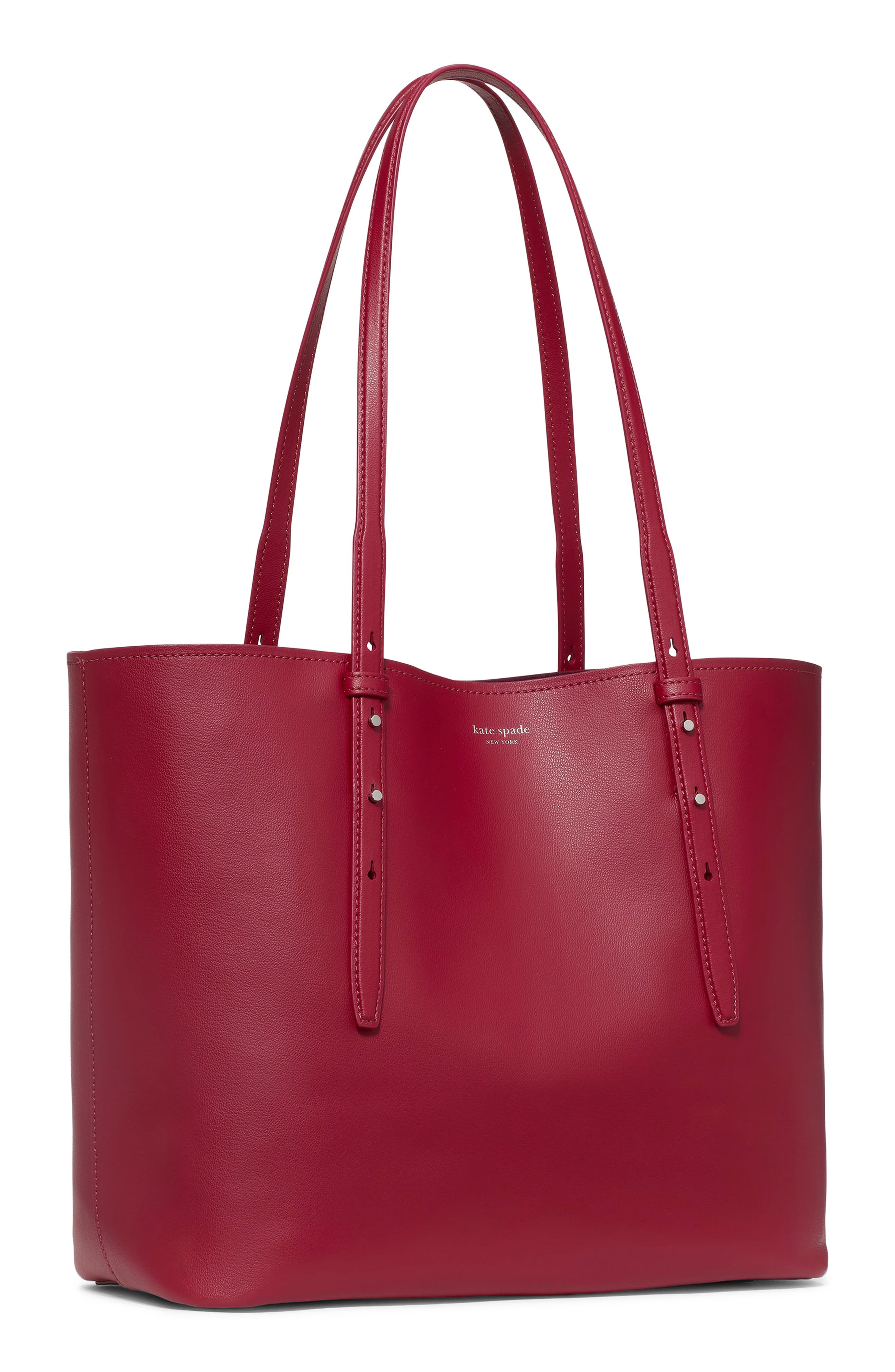 do it all fine grain leather tote, Alternate, color, RED JAM