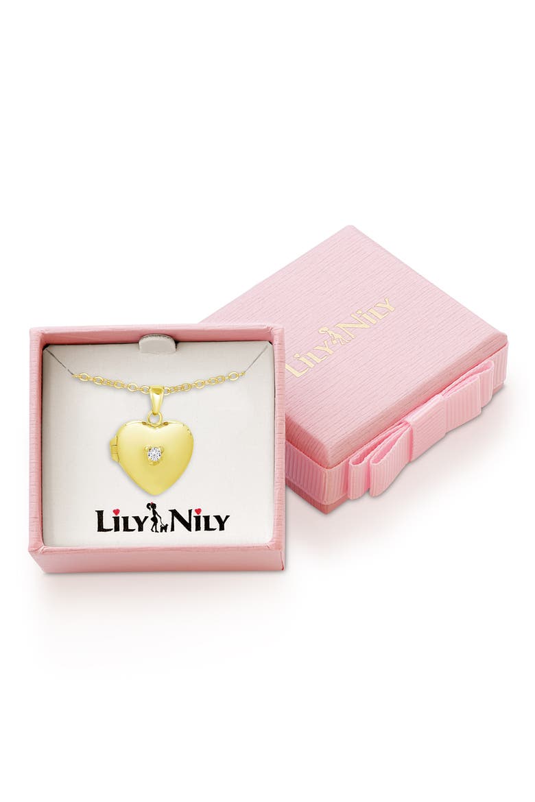 Kids' Cubic Zirconia Heart Locket Necklace, Alternate, color, GOLD