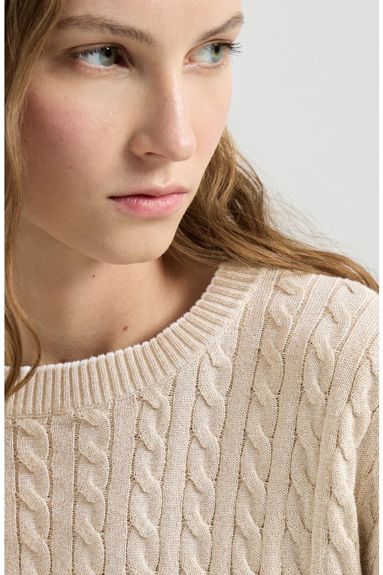 Sparkling cotton cable knit sweater, Alternate, color, Sand