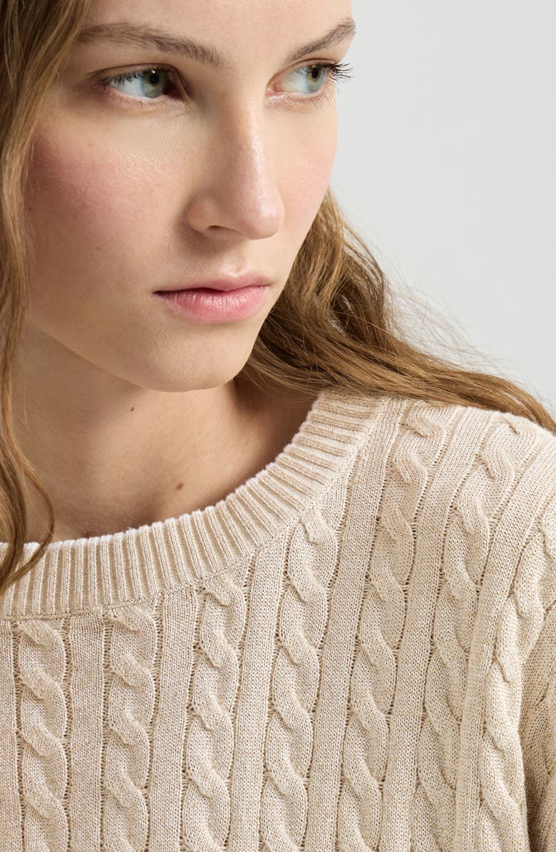 Brunello Cucinelli Sparkling cotton cable knit sweater, Alternate, color, Sand