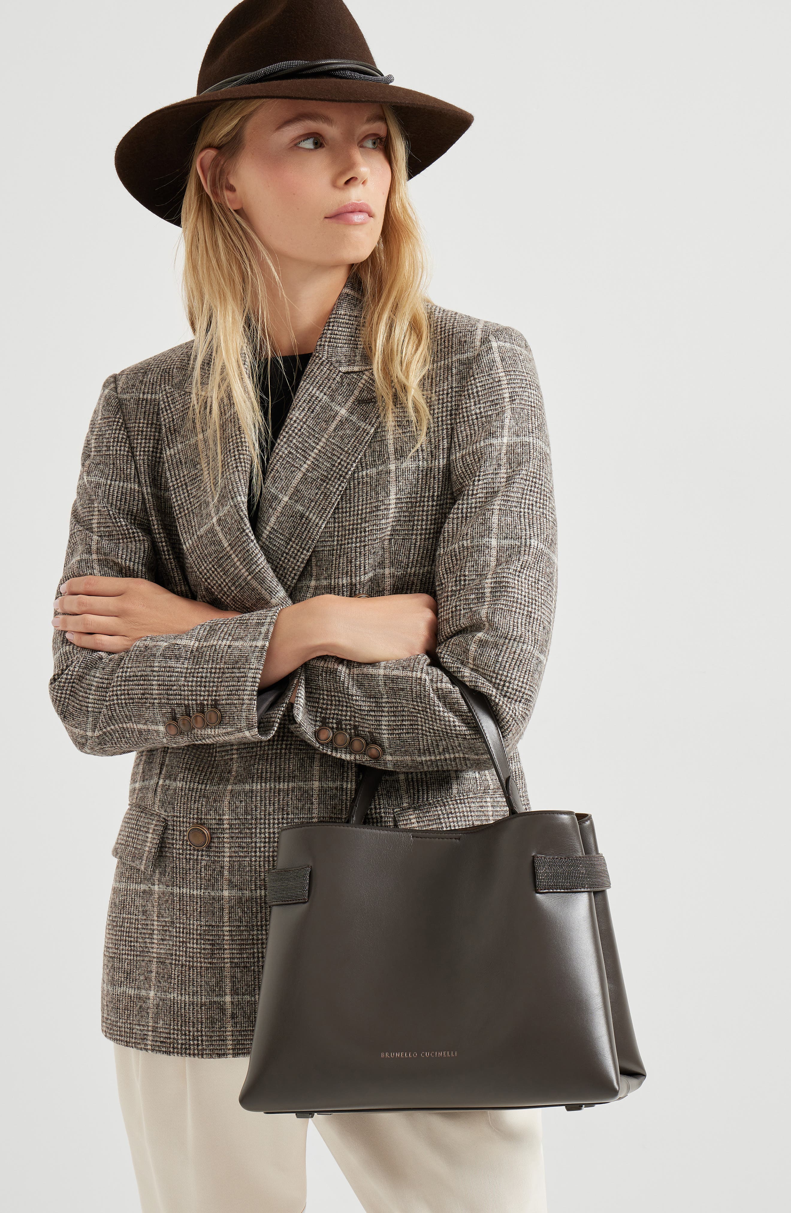 Brunello Cucinelli Top-Handle Essence bag, Alternate, color, Rust Brown